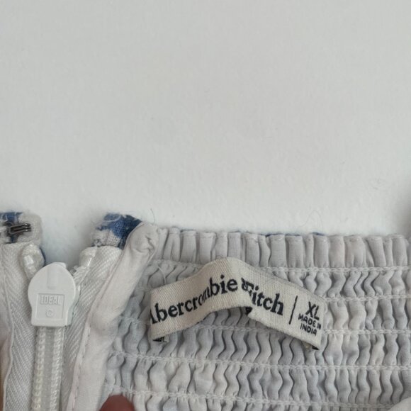 Abercrombie Linen Floral Strapless Midi Dress XL - Blue/White - Picture 3 of 4